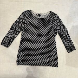 Ann Taylor Monochrome Patterned 3/4 Sleeve Top